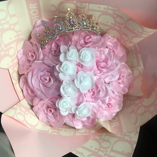 Bouquet de rose eternelle paillettes avec une couronne