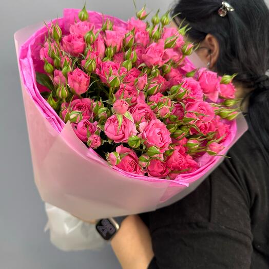 Моно-букет из 7 кустовых малиновых