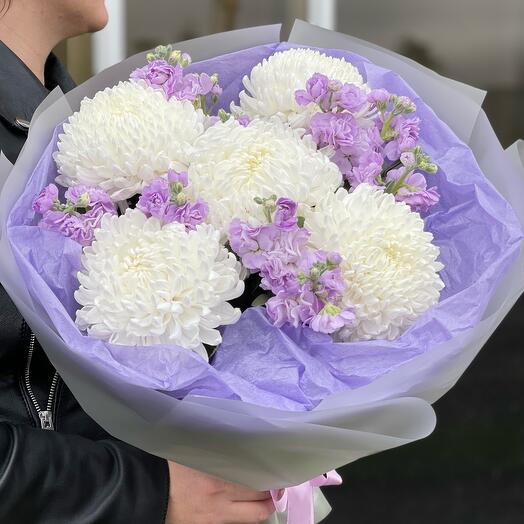 Хризантема белая с маттиолой 💜