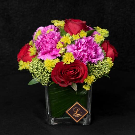 Mix Flowers in Glass Vase