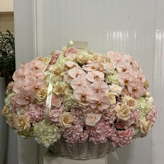 XXL basket - Delicate peach with orchids