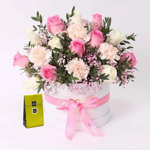 Graceful Beauty Floral Basket and Deluxe Patchi Chocolates