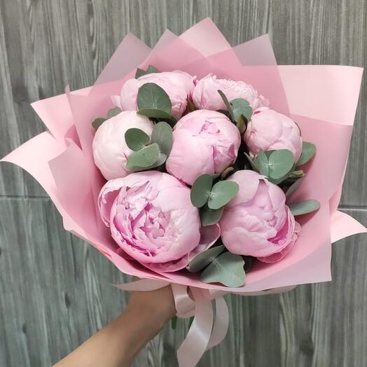 Bouquet of 5 pink peonies