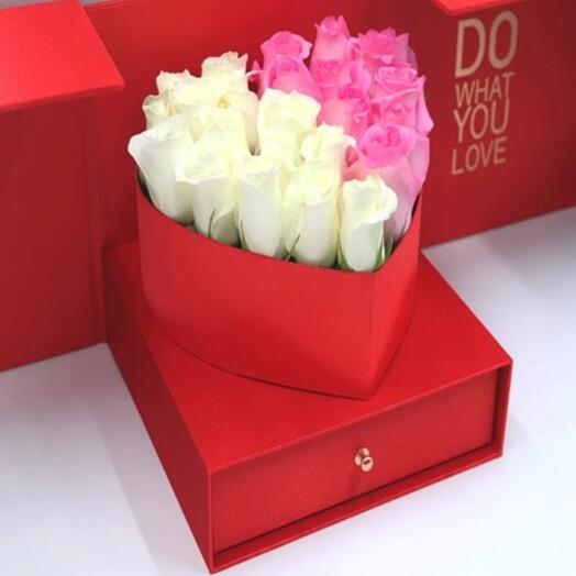 Designer Luxury Box - Pink and White Roses