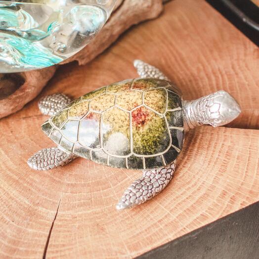 Statuette Turtle Josie green/silver 10 cm