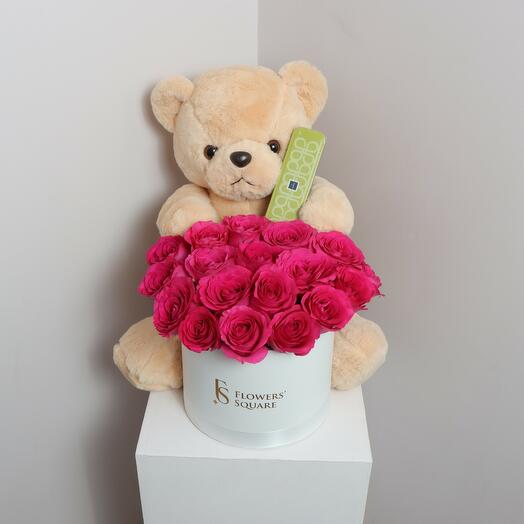 Bear Patchi Fuchsia Rose Box
