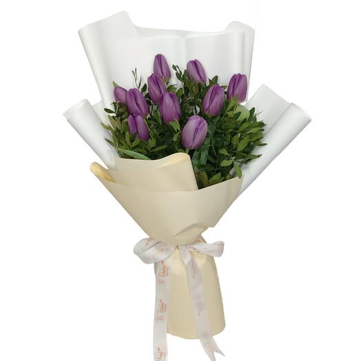 10 Purple Tulips Bouquet