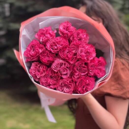 Букет из 15 пионовидных розовых роз от Оранж Алматы