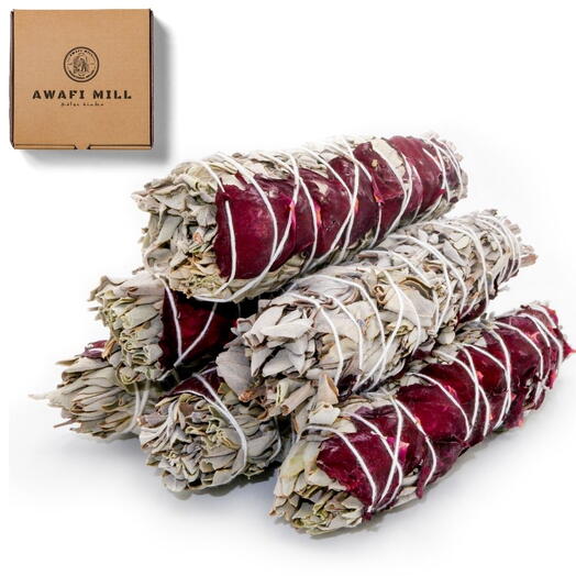 AWAFI MILL Sage with Rose Smudge Stick - Pack of 5 Sticks