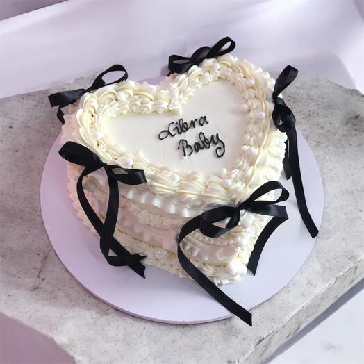 Birthday Collection: Vintage Heart-Shaped Cake with Black Bow