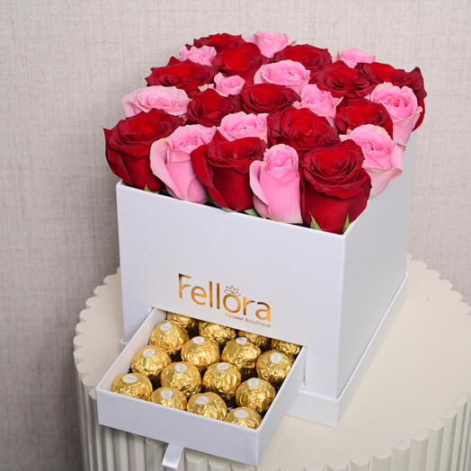 25 Premium Pink   Red Roses with 20 Ferrero Rocher Chocolates-1702