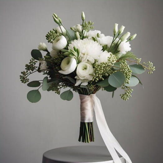 White Bridal tied bouquet