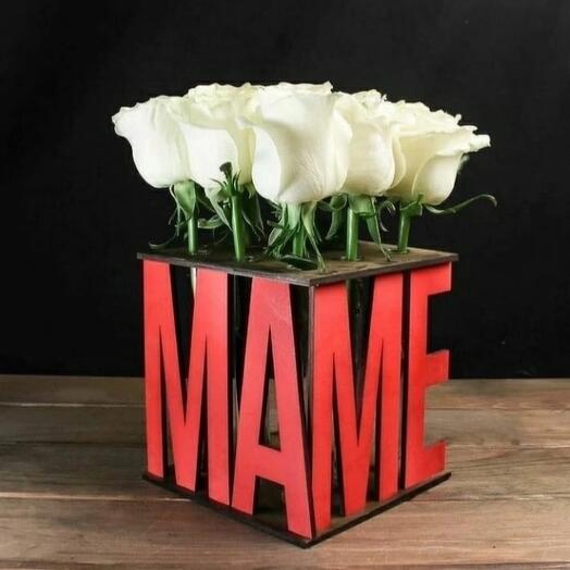 9 white roses in flasks * FOR MOM*