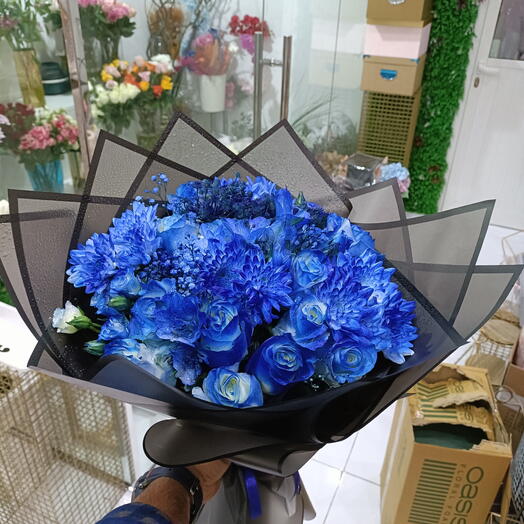 Chrysanthemum Blue and Rose Bouquet