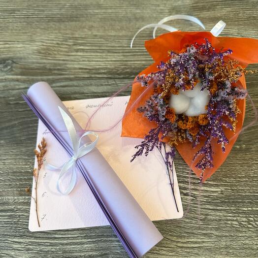 Подарочный набор букетик из сухоцветов с картой желаний для влюбленной пары