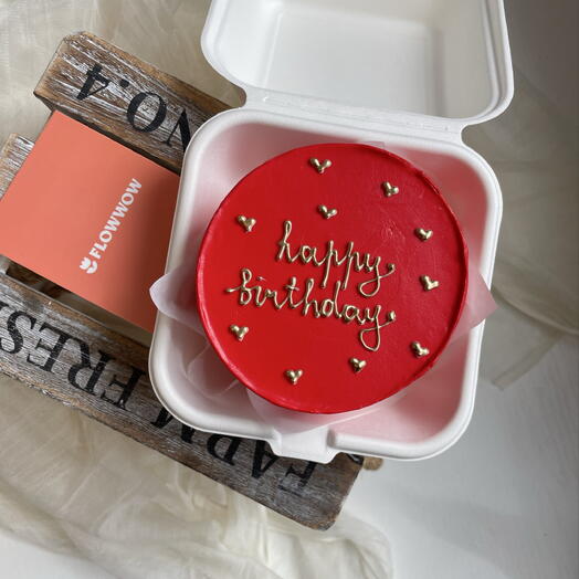Бенто торт happy birthday на день рождения красный с золотом