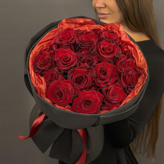 🔥🌹Фирменный букет с 15 розами красное и чёрное ️🌹️