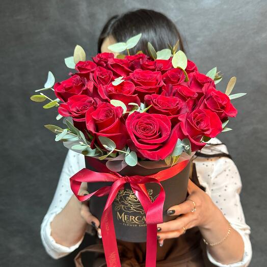 Red roses in a box