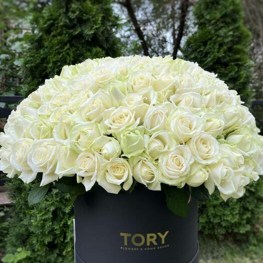 200 white roses in a box
