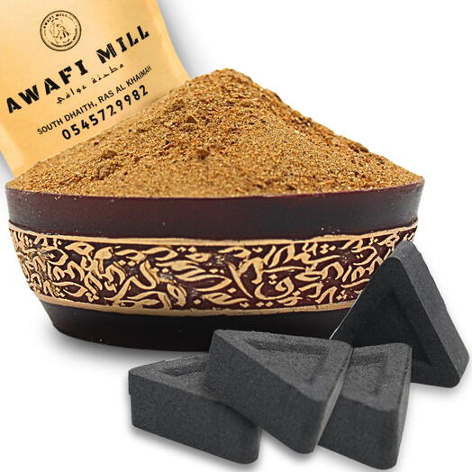 AWAFI MILL Myrrh Resin Incense Powder | Triangle Charcoal Tablet - Pack of 120 Gram with 20 Charcoal Piece