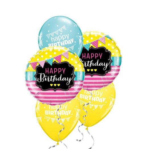 Birthday Pennants   Pink Stripes Foil Balloon Bouquet