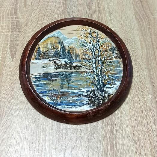 Картина на бересте круглая (21 см., темная))