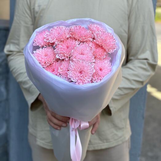 АКЦИЯ!Букет розовых кустовых хризантем 3 ветки