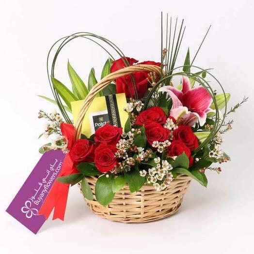 Roses and Patchi Gift Basket
