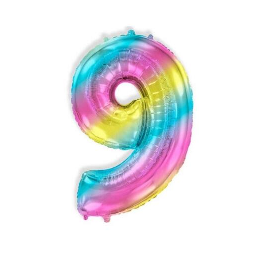 Шар-цифра "9" гелиевый, цвет "радуга"