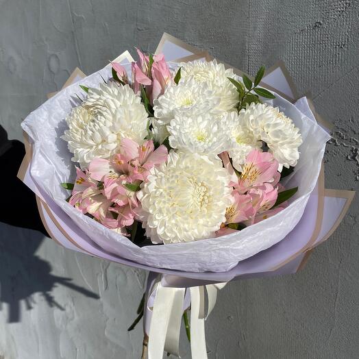 Нежное послание🌸🤍 Букет с одноголовой хризантемой 💕