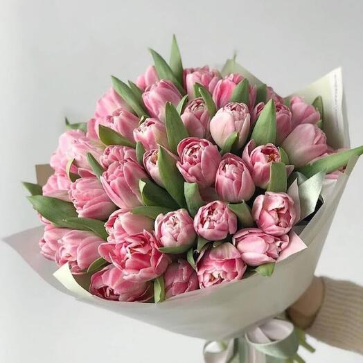 Bouquet of 51 pink peony shaped Tulips