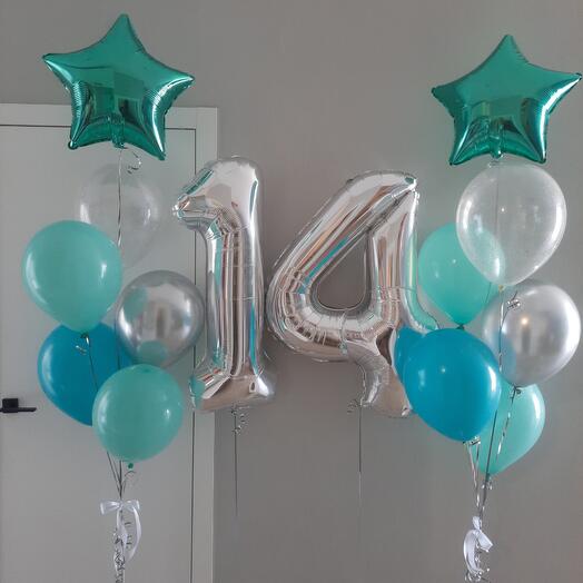 Шары на 14 лет (2 цифры+2 фонтана)