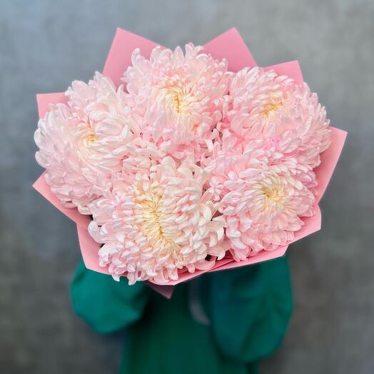 Букет из одноголовых крупных хризантем 5 штук для девушки 💕🌸♥️