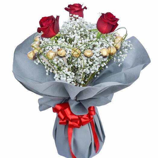 3 Roses With Chocolates Bouquet