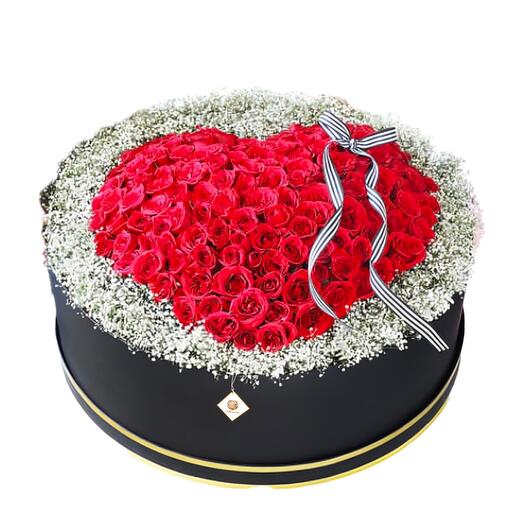 Sweet Valentine - 100 Roses and Gypsophilia in Flat Box