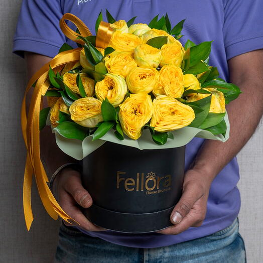 Yellow Peony Roses In A Box - 1566