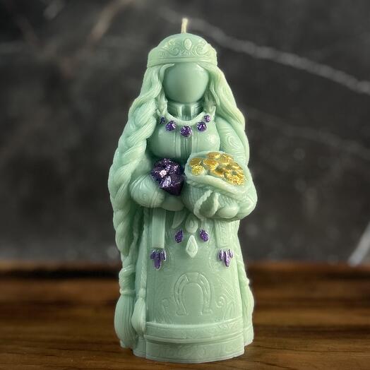 Свеча Берегиня Денежная из пчелиного воска цвет Тиффани