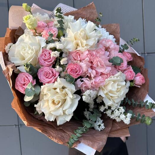 Нежный букет французские розы пион розы гортензия 🎀