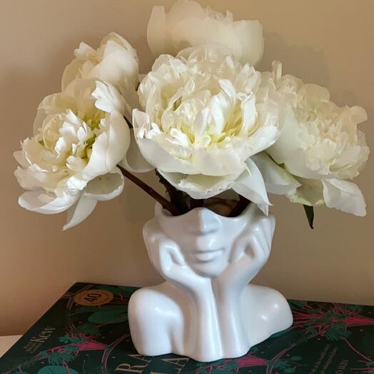 Peony s in a sculpture white vase