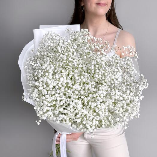 Большой воздушный букет белая гипсофила