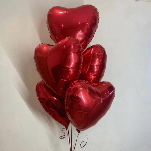 5 Red heart balloons