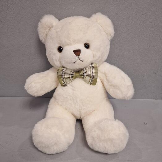 Мишка плюшевый белый с бантом