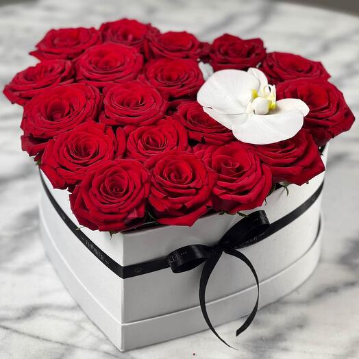 White Heart Box with Red Roses