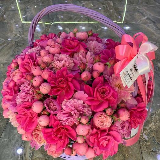 Bouquet of bush peony-shaped rose, peony shaped rose and roses