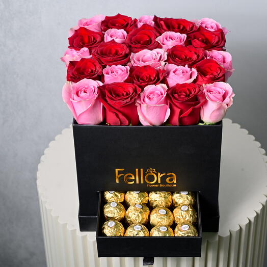 25 Premium Pink   Red Roses with 20 Ferrero Rocher Chocolates- 1701