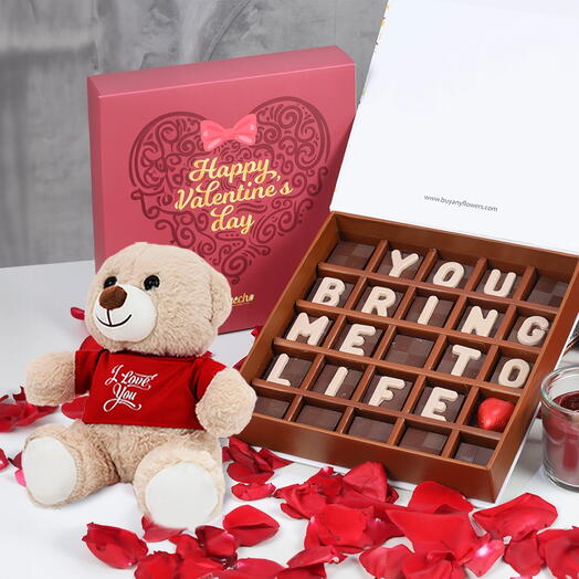 Valentine You Bring Me To Life Chocolates and I Love You Teddy