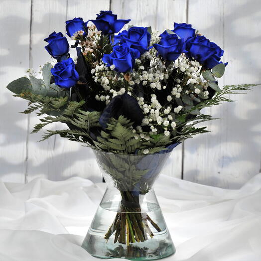 12 Blue Luxury Long Stem Roses