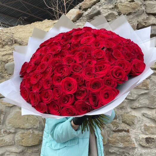 101 roses in a white package