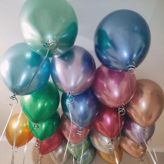 20 шаров хром разноцветных с гелием под потолок. Воздушные гелиевые детям на день рождения