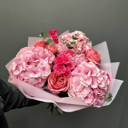 Pink mix of Peonies, Roses and Hydrangeas